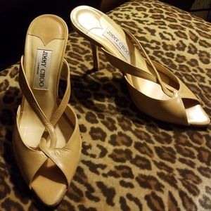 Loved Jimmy Choo Nude Cross Strap Slip On Heels